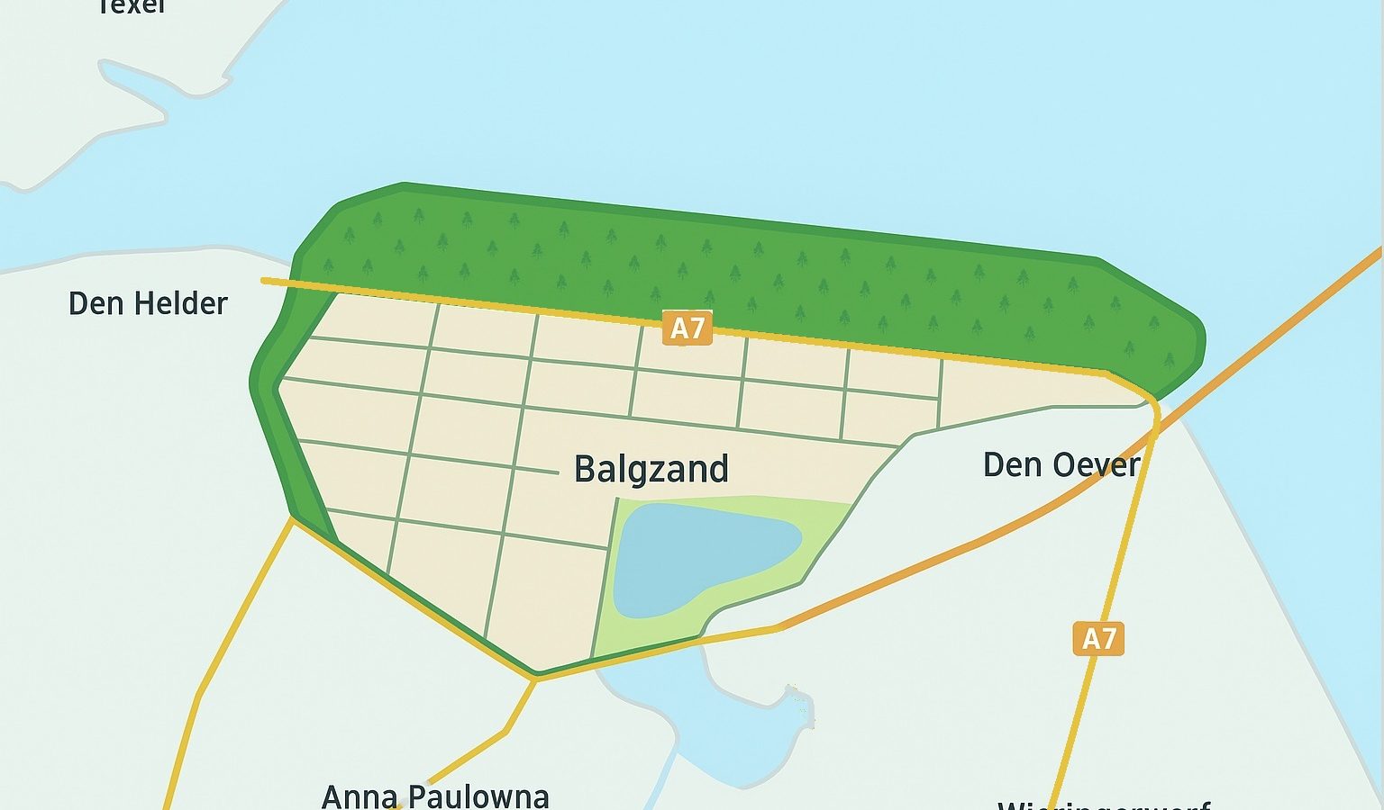 Plattegrond inpoldering Balgzand-gebied