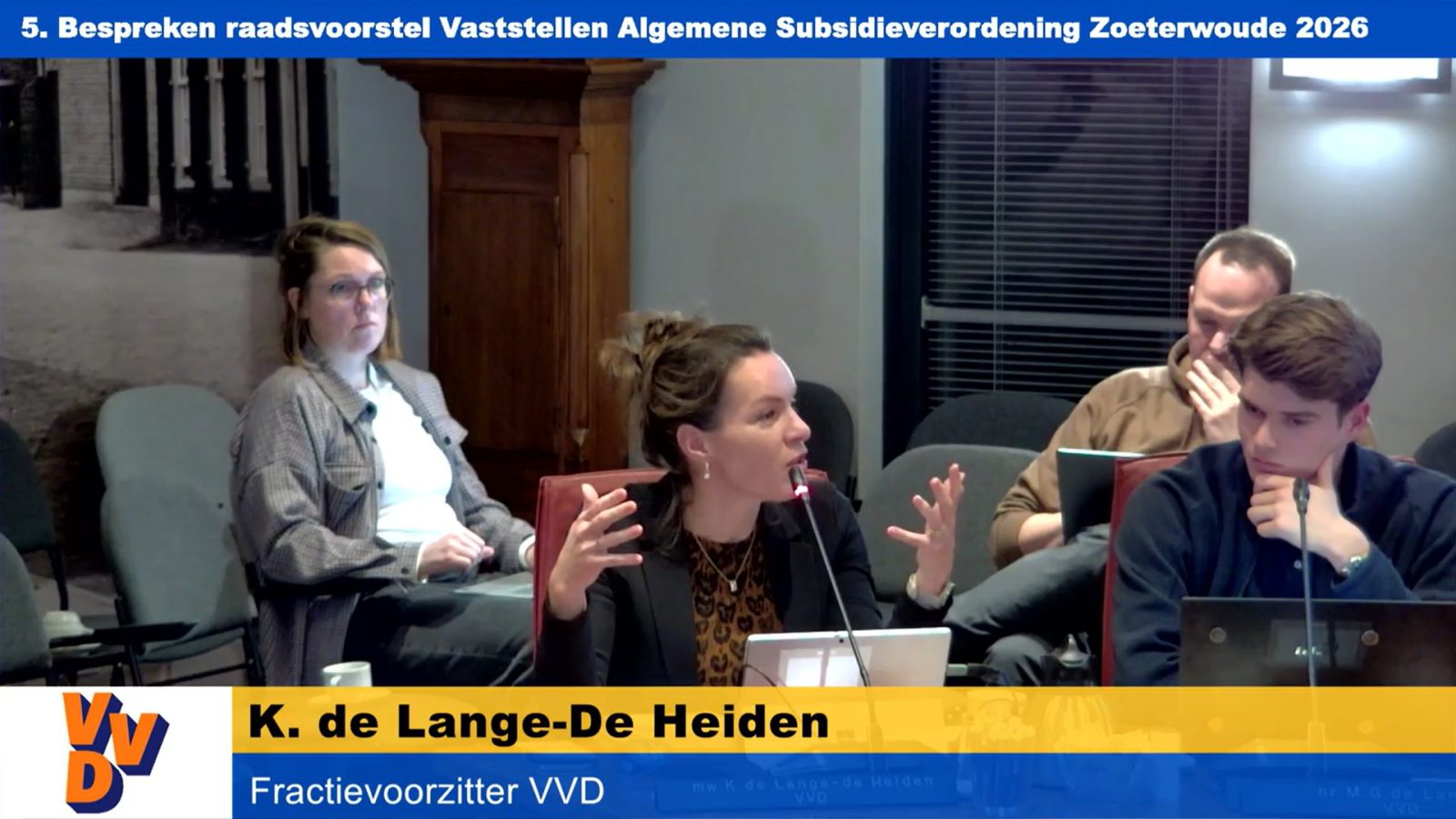 Kitty de Lange tijdens de Voorronde en Raadsvergadering Zoeterwoude 22 januari 2026