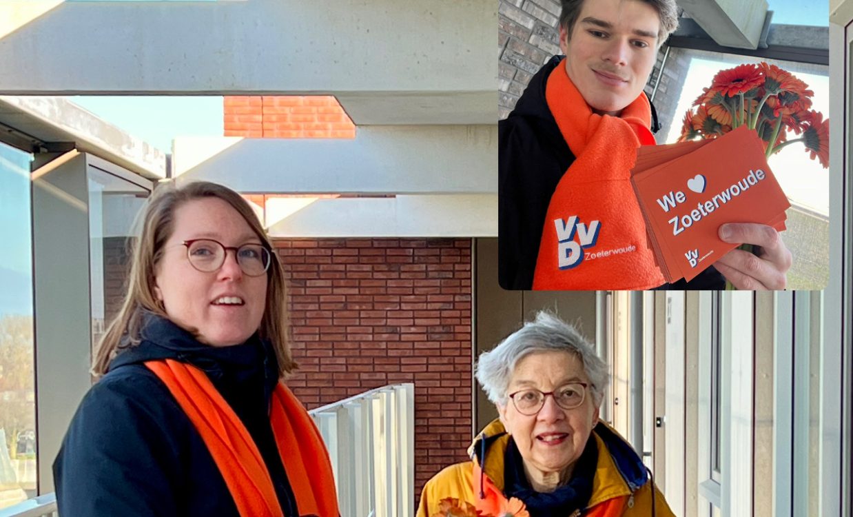 VVD Zoeterwoude deelt bloemen uit tijdens Valentijnsdag Zoeterwoude bij Habion