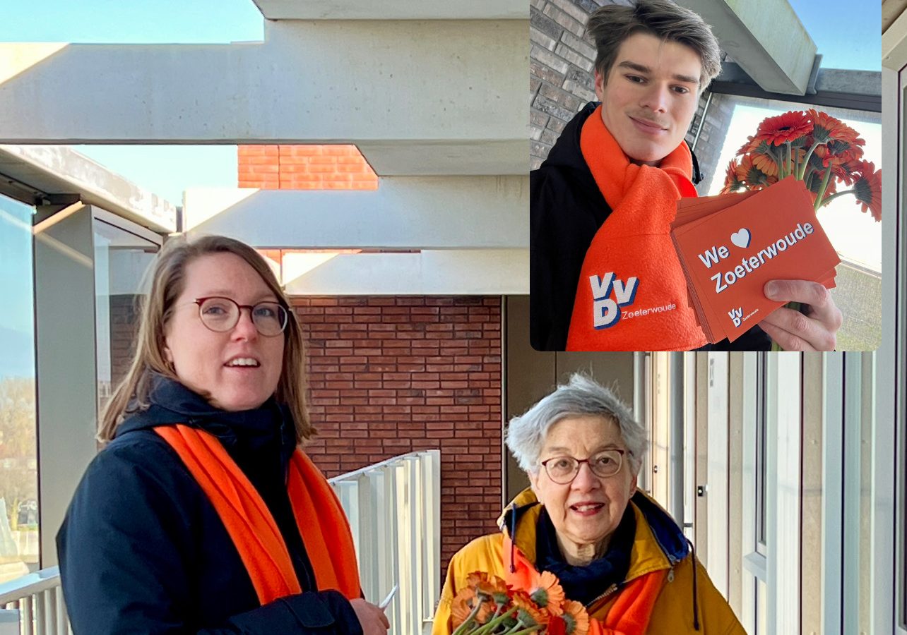 VVD Zoeterwoude deelt bloemen uit tijdens Valentijnsdag Zoeterwoude bij Habion