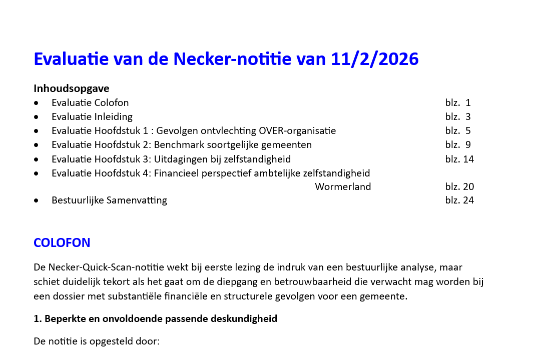 Evaluatie van de Necker Quick Scan